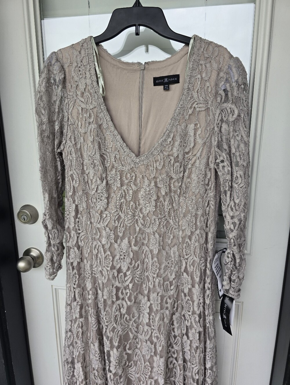 Betsy & Adam Lace Dress 16W Taupe Beige Midi Cocktail Party Formal Evening Plus - Picture 4 of 11